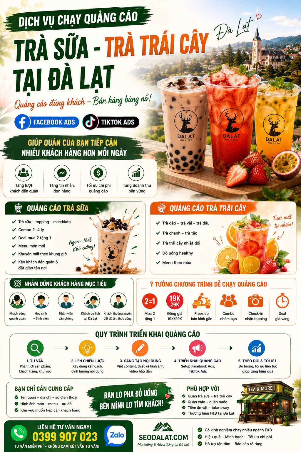 Quảng cáo quán trà sữa, trà trái cây tại Đà Lạt